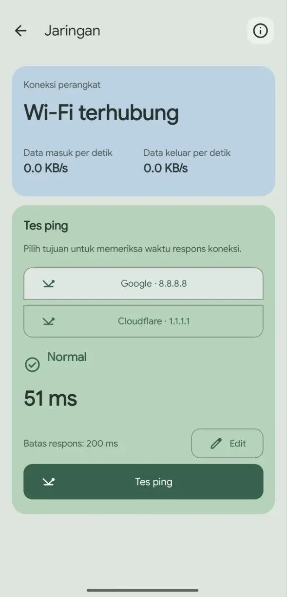Ramu connectivity screen showing the current Wi-Fi state and a network-check control.