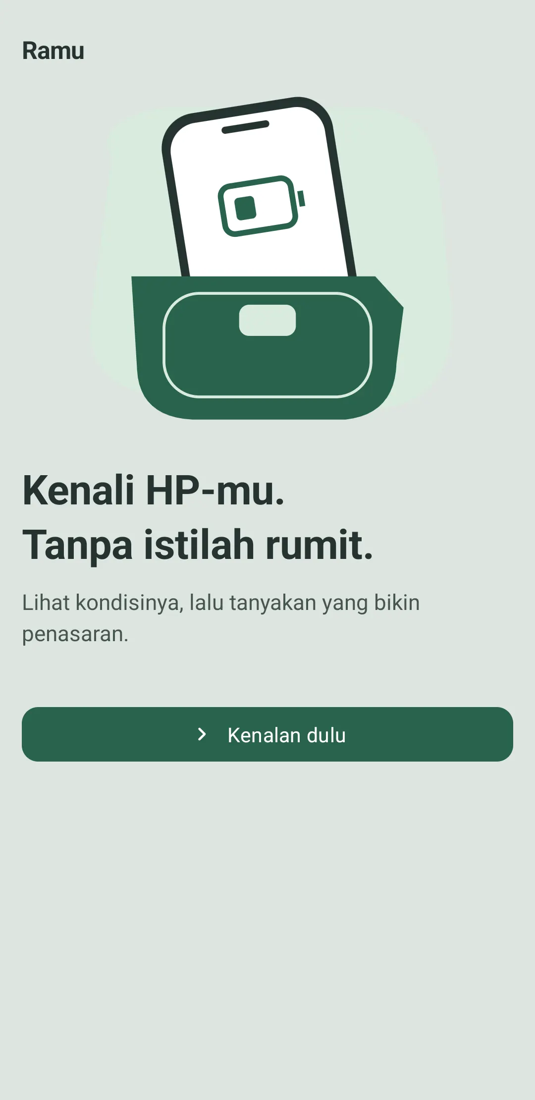 Fresh Ramu emulator welcome screen introducing the app.
