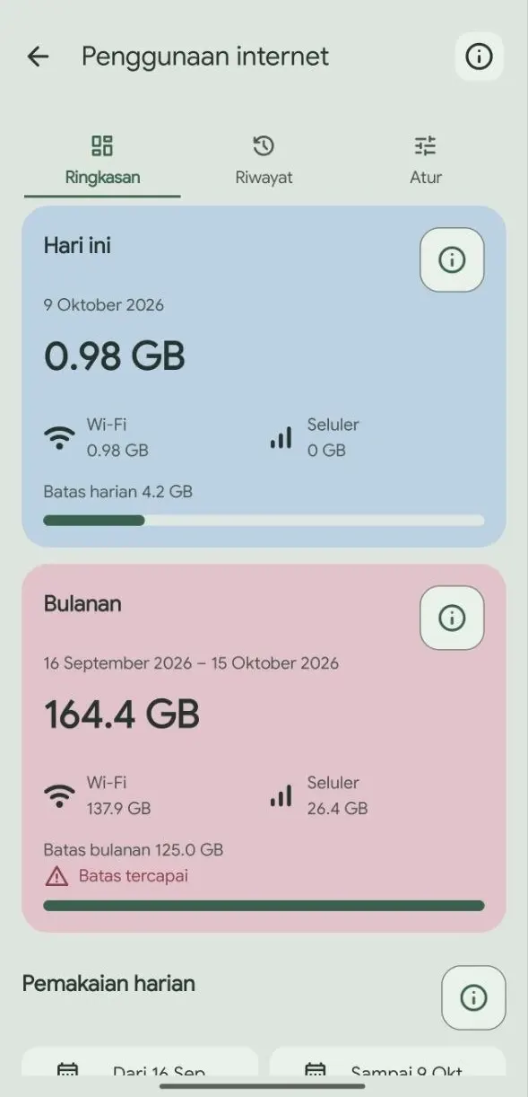 Ramu internet view separating Wi-Fi and mobile use for the tracked phone.