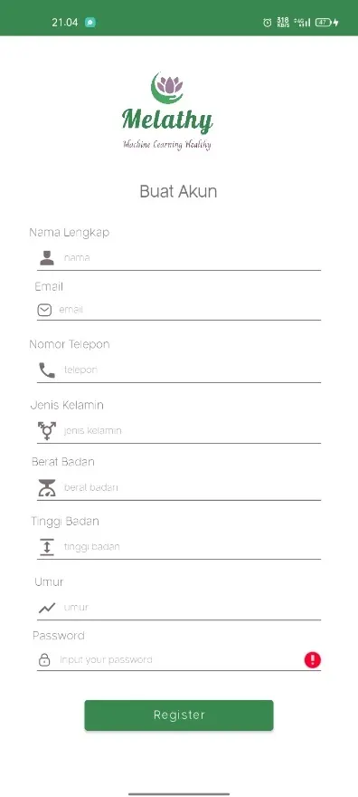 Prototype registration form with blank account and profile fields.